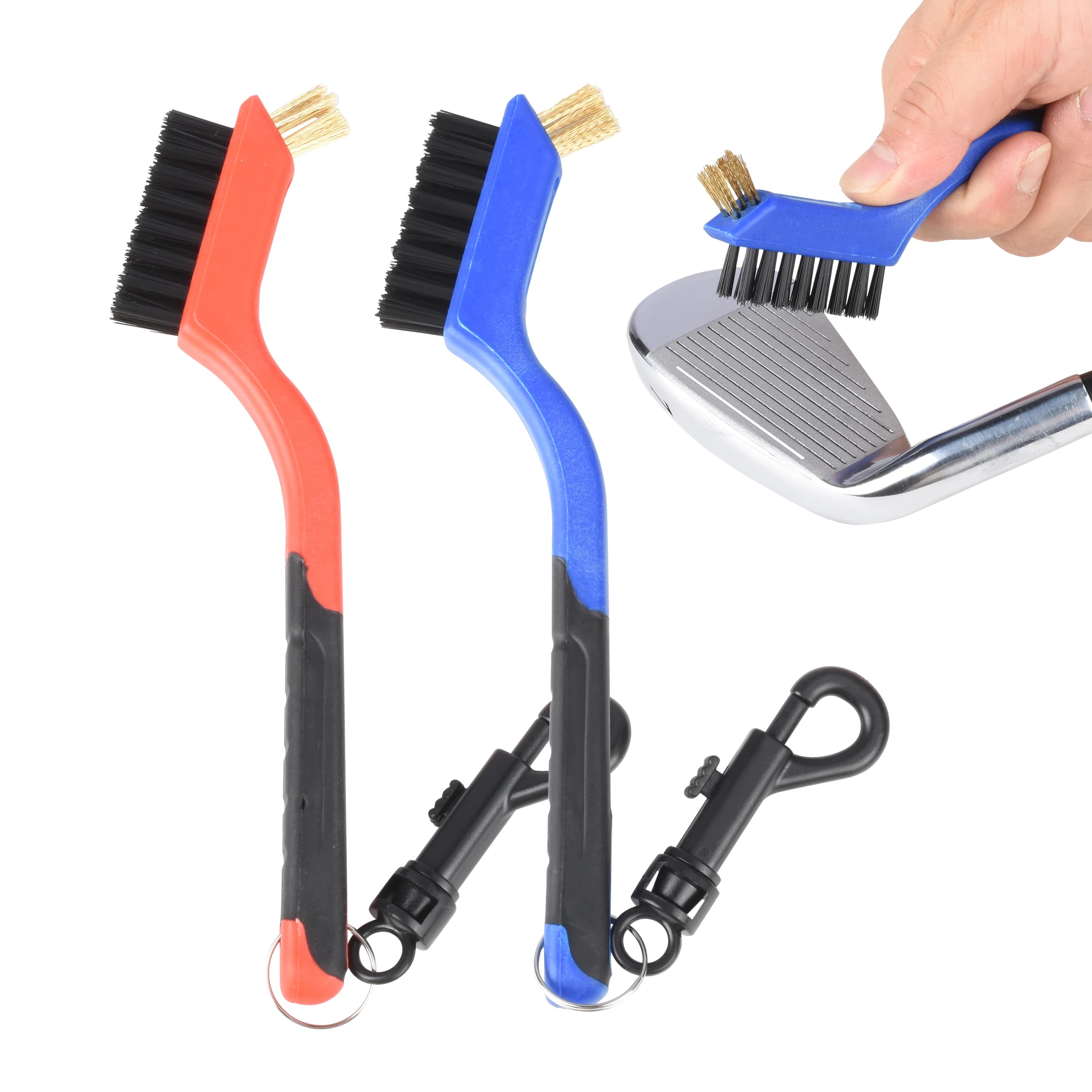 Portable Double-Head Golf Club Cleaning Brush with Hook, Lightweight Outdoor Tool for Golfer Accessories