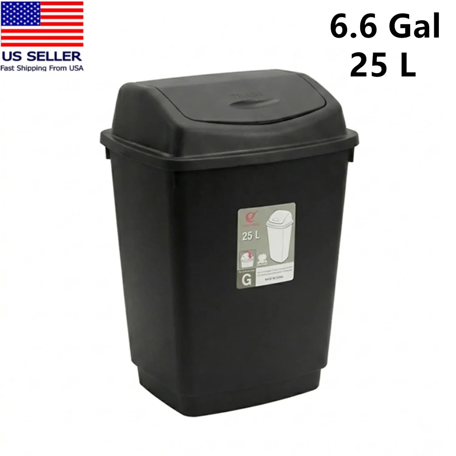 Cestino per Rifiuti con Coperchio Basculante da 25L (6,6 Galloni) – Contenitore per Spazzatura da Cucina in Plastica Nera Resistente, Cestino con Coperchio a Ribalta Anti-Odore