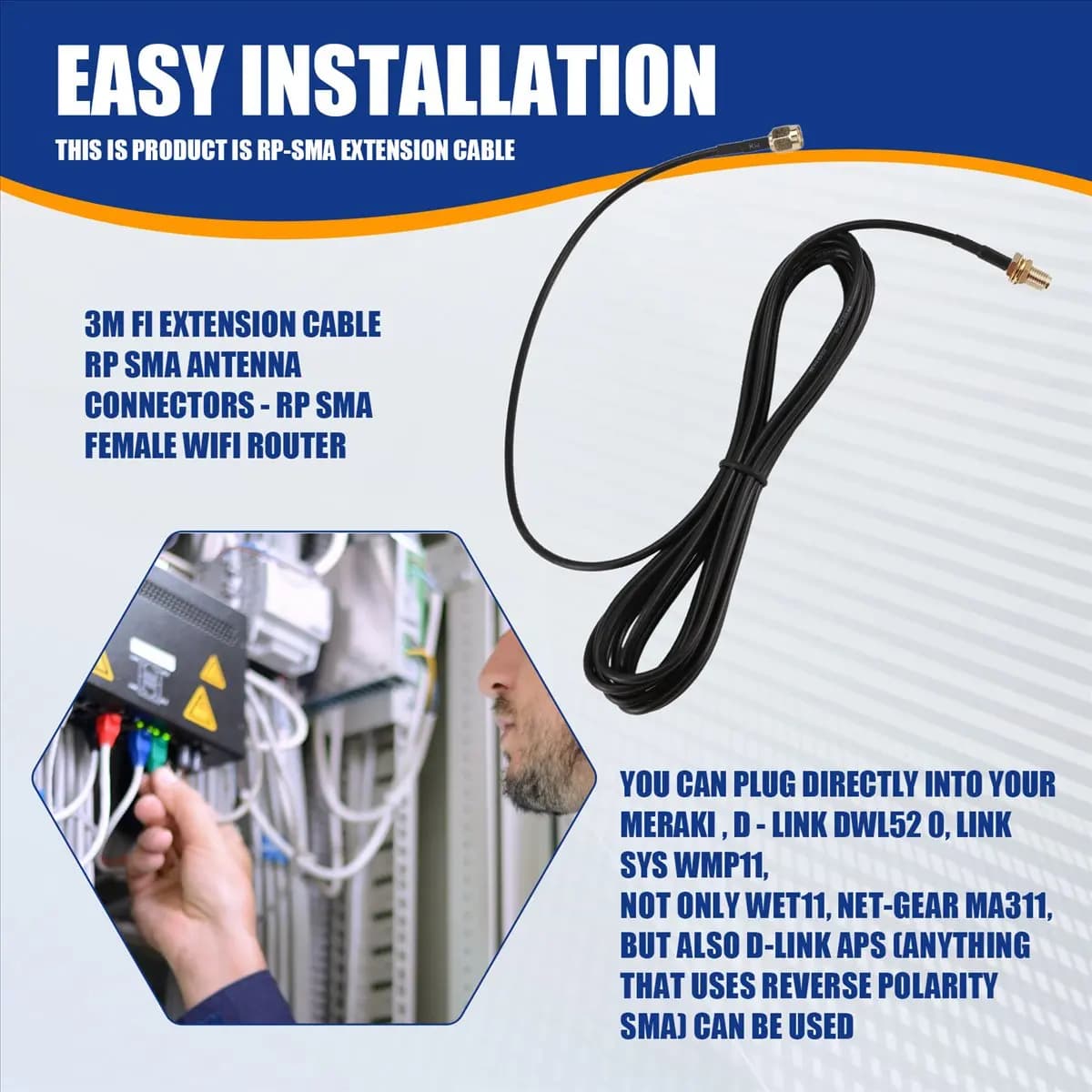 A14M Fi extension cable RP SMA antenna connectors - RP SMA Female WiFi Router