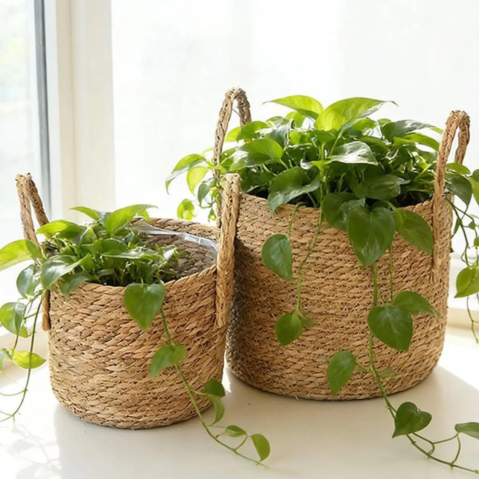 Cesto Portafiori in Paglia, Vaso in Vimini, Cesto Decorativo in Rattan per Casa, Giardino e Cortile