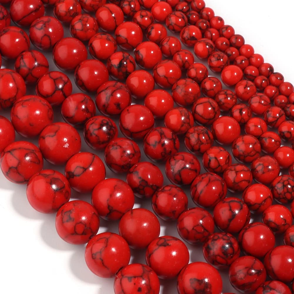 1 filo rosso perline di pietra turchese 4/6/8/10/12mm tondo perline di pietra preziosa naturale per braccialetto fai da te collana gioielli che fanno all'ingrosso