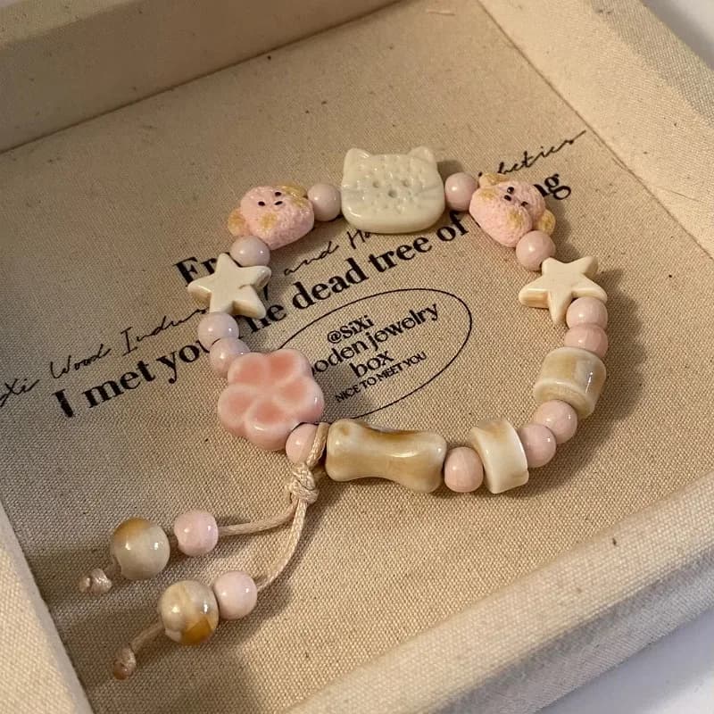 Ceramics Cartoon Cute Cat Charm Bracelet for Women Lovers Gift Kitten Beaded Bracelet Girls Fashion Jewelry Gift Y2k Accessories
