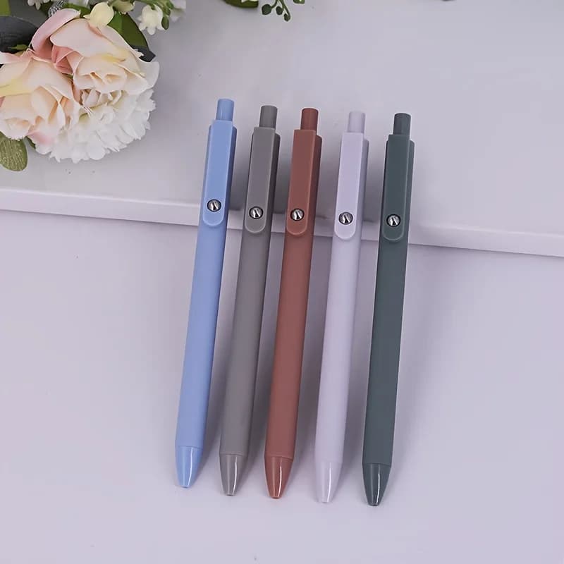 5 Pcs Morandi Retractable Ball Pens, 0.5mm Ink Smooth Writing Pen for Student School Office Exam Stationery Supplies