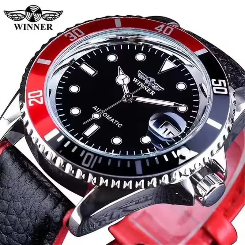 WINNER 002 Orologi meccanici automatici da uomo d'affari Calendario semplice Orologio da polso da uomo alla moda con cinturino in pelle impermeabile luminoso