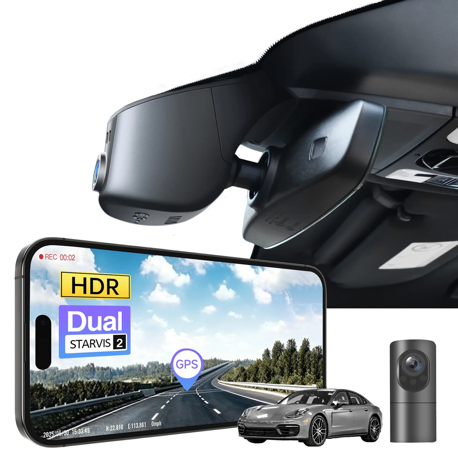 STARVIS 2 WiFi & APP GPS Dash Cam (2011-2026) For Porsche Cayenne E3 (E2 92A) 718 Macan 911(991) Panamera (970/971) Cayman 982