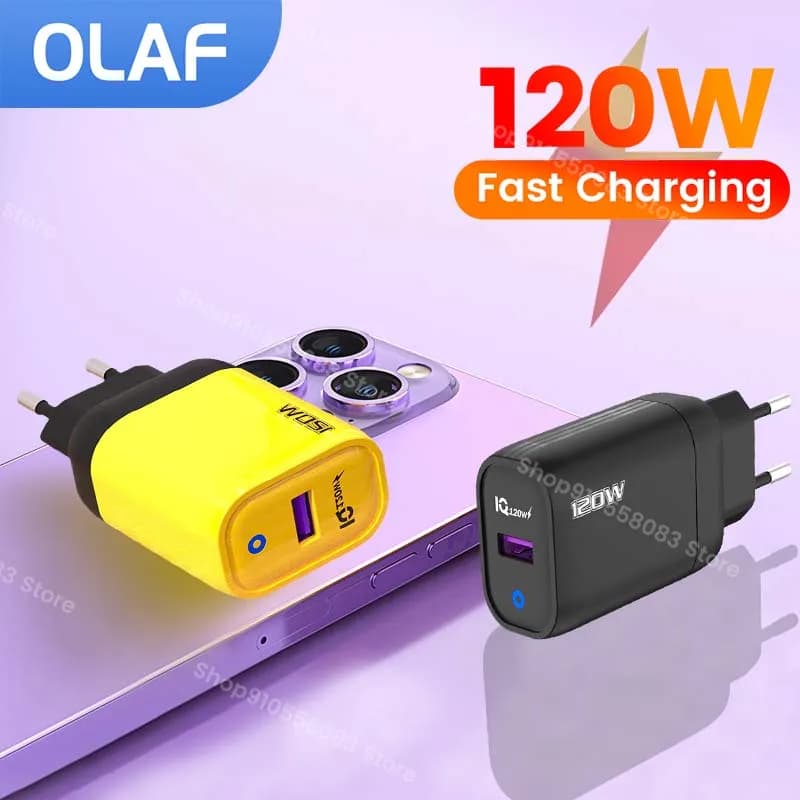 Caricabatterie rapido USB Olaf 120W adattatore per caricabatterie QC 3.0 a ricarica rapida per iPhone 14 Xiaomi13 caricabatterie da parete USB Samsung Huawei Oneplus