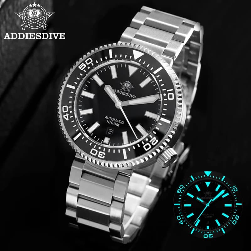 ADDIESDIVE 2026 Men's Watch Automatic 100bar With Ceramic Unidirectional Garter, Super Luminoso BGW9, 46mm, Analog Men's Watch, Gift