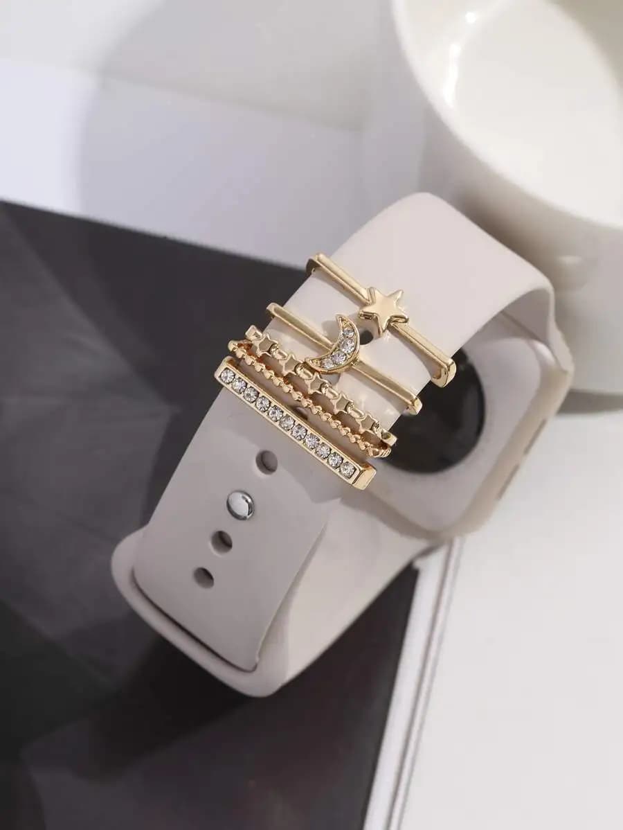 5pcs Gold Star&Moon Watch Decoration Rings Compatible With Apple Watch Bands, Decoration Studs