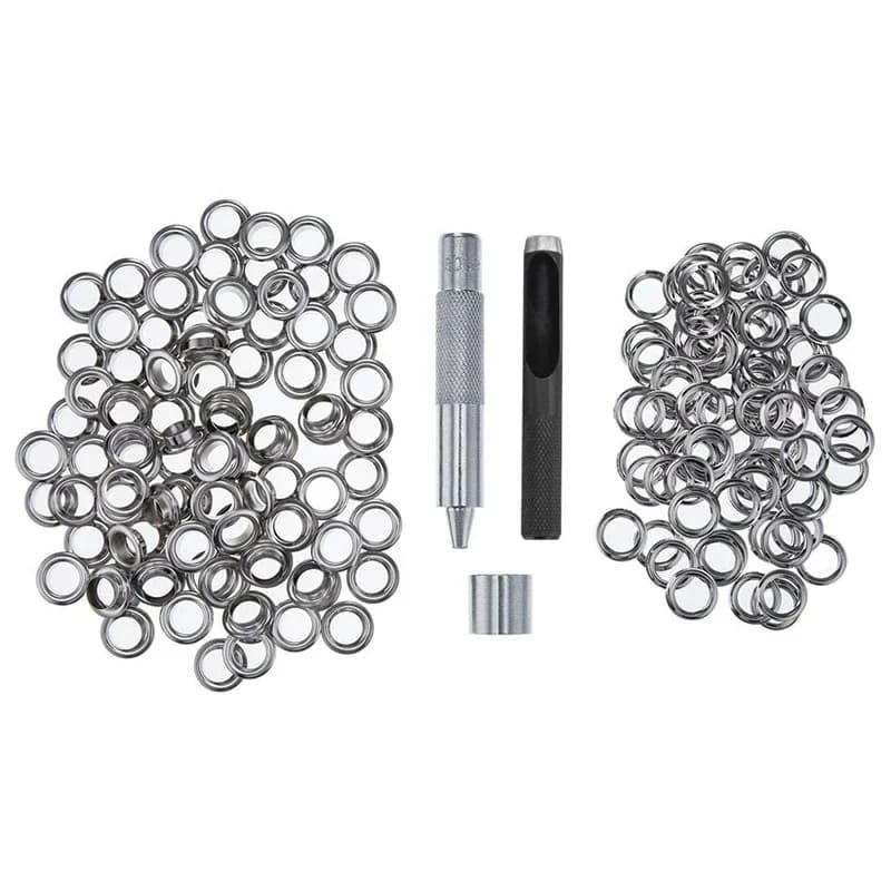 Set di 100 occhielli in ottone da 10 mm con kit di punzonatura e riparazione per borse in pelle, tessuti, teloni, tende, scarpe, tende da sole e scrapbooking