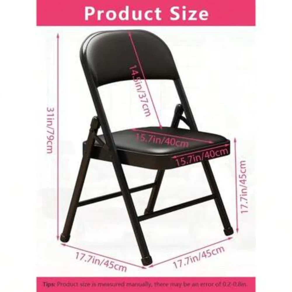 1 Pack Folding Chair Padded Seat Cushion Steel Frame Heavy Duty Support 300LBS Space Saving Portable Stackable for Indoor Outdoor Patio Party Wedding Banquet Camping Event Extra Sturdy Black
