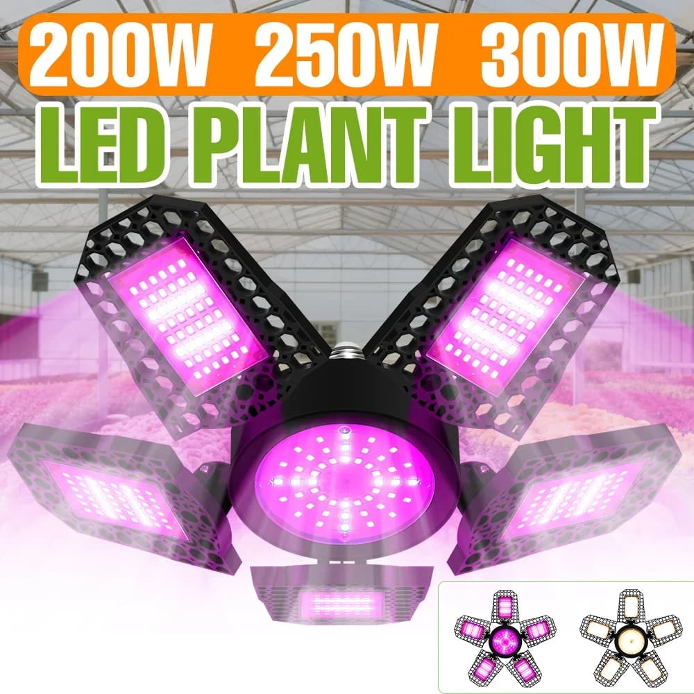 Lampada LED per Coltivazione a Spettro Completo 300W E27/E26, Pieghevole per Piante da Interno, Illuminazione per Serre e Tende, per Semi, Vegetali e Fiori