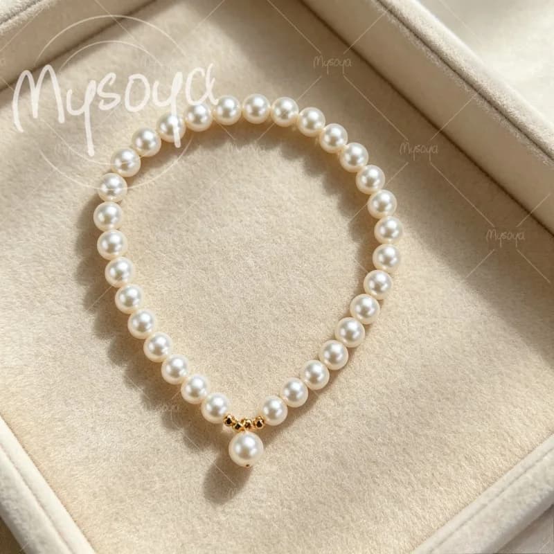 MYSOYA Bracciale con perle d'acqua dolce bianche da 5-6 mm con confezione regalo, per lui/lei, adatto per regali di compleanno/matrimonio A0016