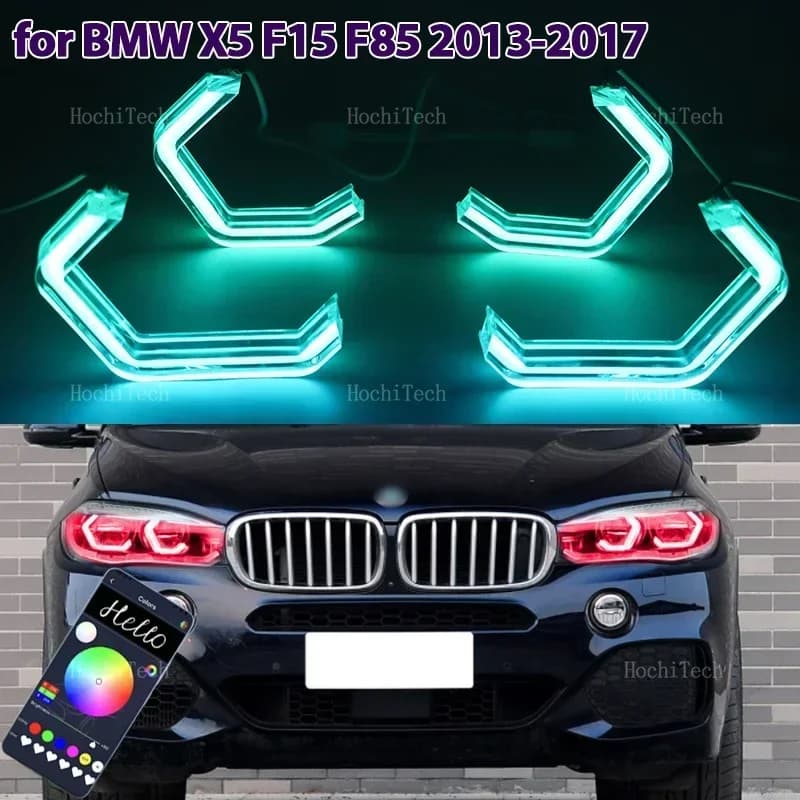 Kit di luci LED Angel Eyes stile M4 con anelli RGB multicolore per BMW X5 F15 F85 2014-2018 sDrive35i 50i 25d 30d 40d, con controllo tramite app.