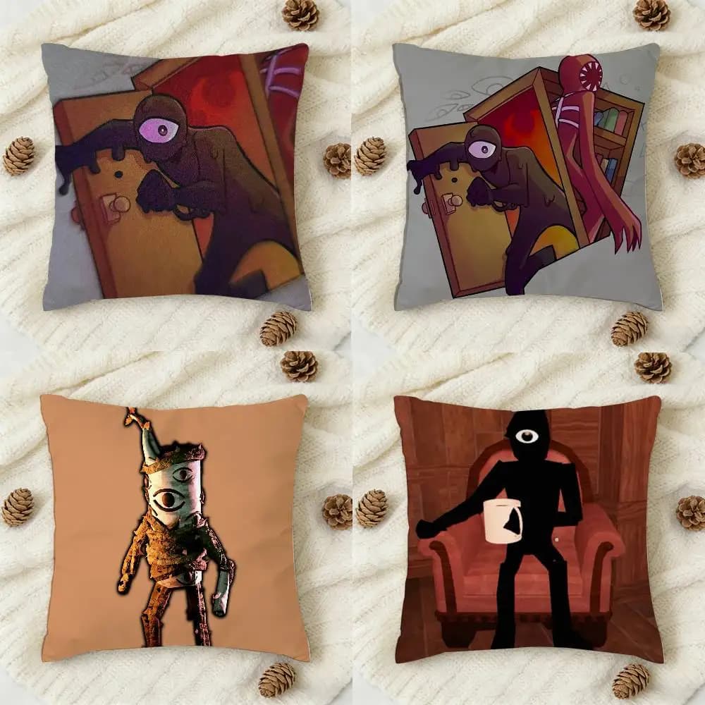 R-Roblox D-DOORS Fodera per cuscino decorativa quadrata stampata su entrambi i lati per divano, soggiorno, decorazioni per la casa