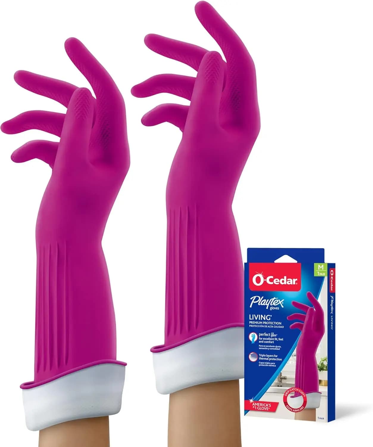 Living Drip-Catch Cuff Gloves Medium 2 Pairs Reusable Household Protection