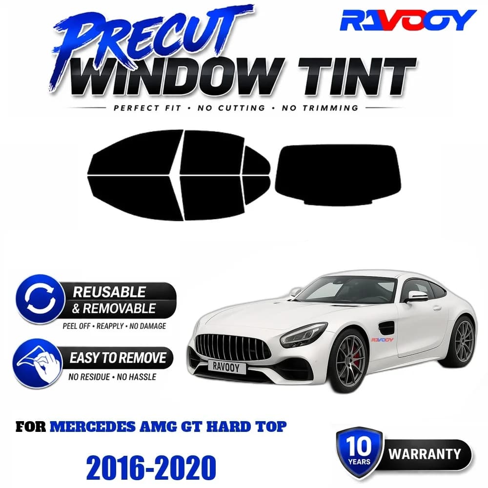 RAVOOY Precut Window Tint, Reusable Removable EPU Film, Custom Fit for Mercedes AMG GT HARD TOP 2016-2020, UV Heat Protection