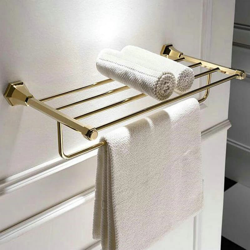 Set di accessori per il bagno geometrici dorati in ottone massiccio, portasciugamani da bagno, portasciugamani, portasapone, portasciugamani