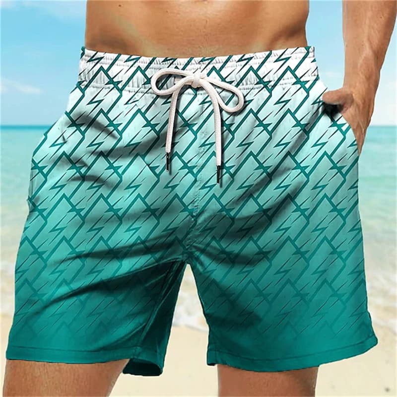 Simple Geometry Graphic Swim ShortsFor Men New Pop Summer 3D Printed Quick Drying Short Pants Unisex Casual Sports Beach Shorts