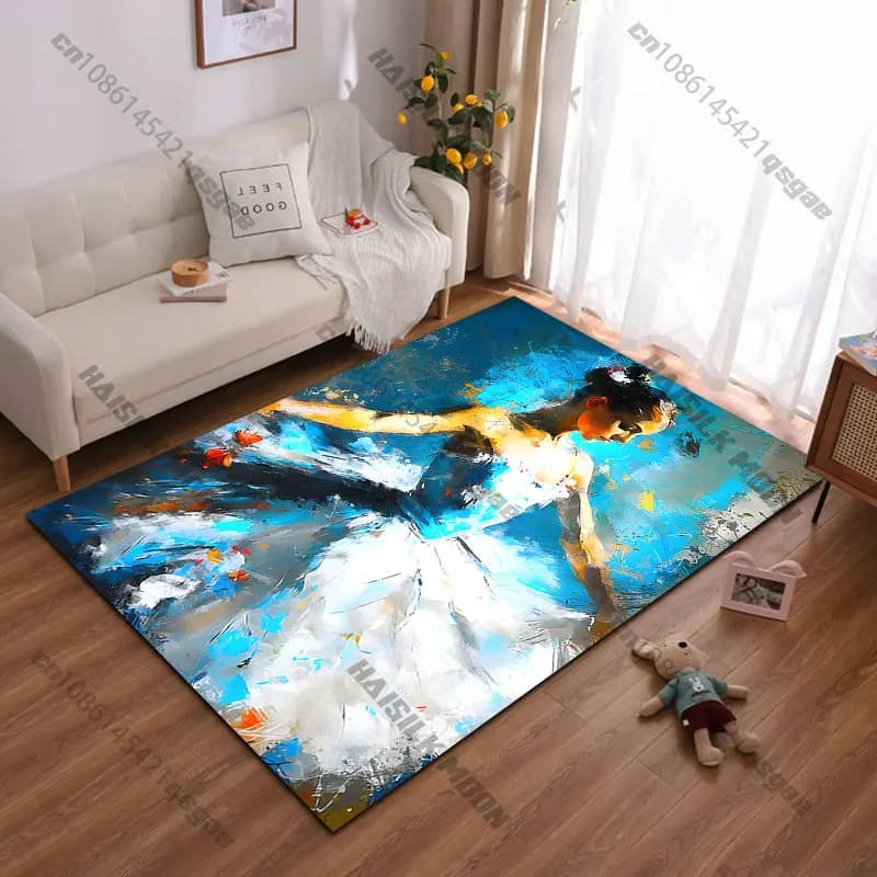 Elegante tappeto con ballerina in movimento, tappeto da yoga, decorazione per soggiorno, tappetino per bambini, tappeto per gattonare, tappetino per giochi.