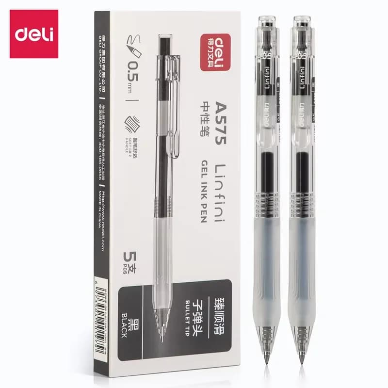Penne gel retrattili DELI 0,5 mm con ricariche 5 pezzi/set Penne con punta a proiettile blu nero Scrittura liscia Materiale scolastico per ufficio