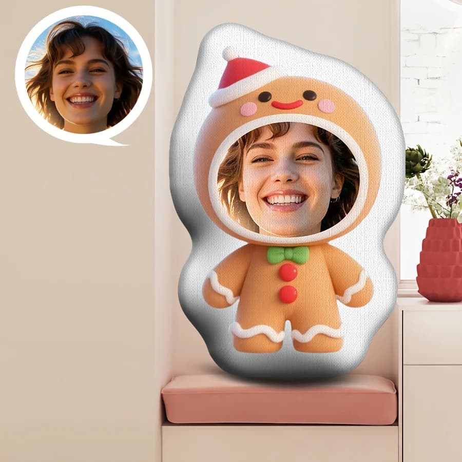 Cuscino in Tessuto Peluche Creativo - Personalizzazione Cuscino in Peluche, Cuscino Personalizzato con Foto di Babbo Natale o Gingerbread Man