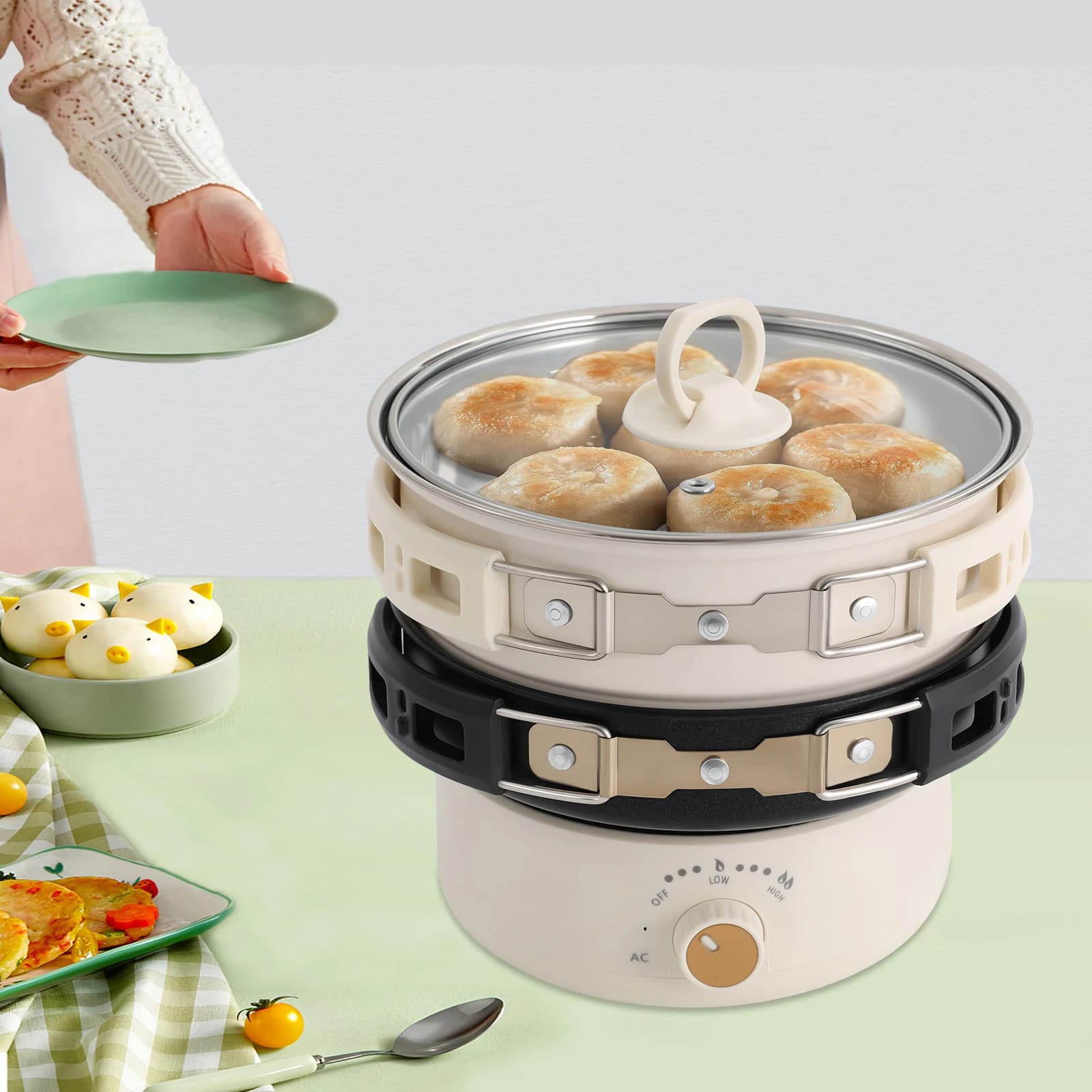 500 W portable electric pot with glass lid, non-stick pan, hot mini pan, multifunctional Ramen noodle cooker