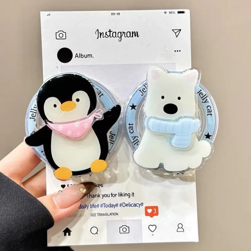 INS Cute Cartoon Penguin Dog For Magsafe Griptok Holder CellPhone Finger Ring Stand Support For iPhone 16 Samsung Girl Bracket