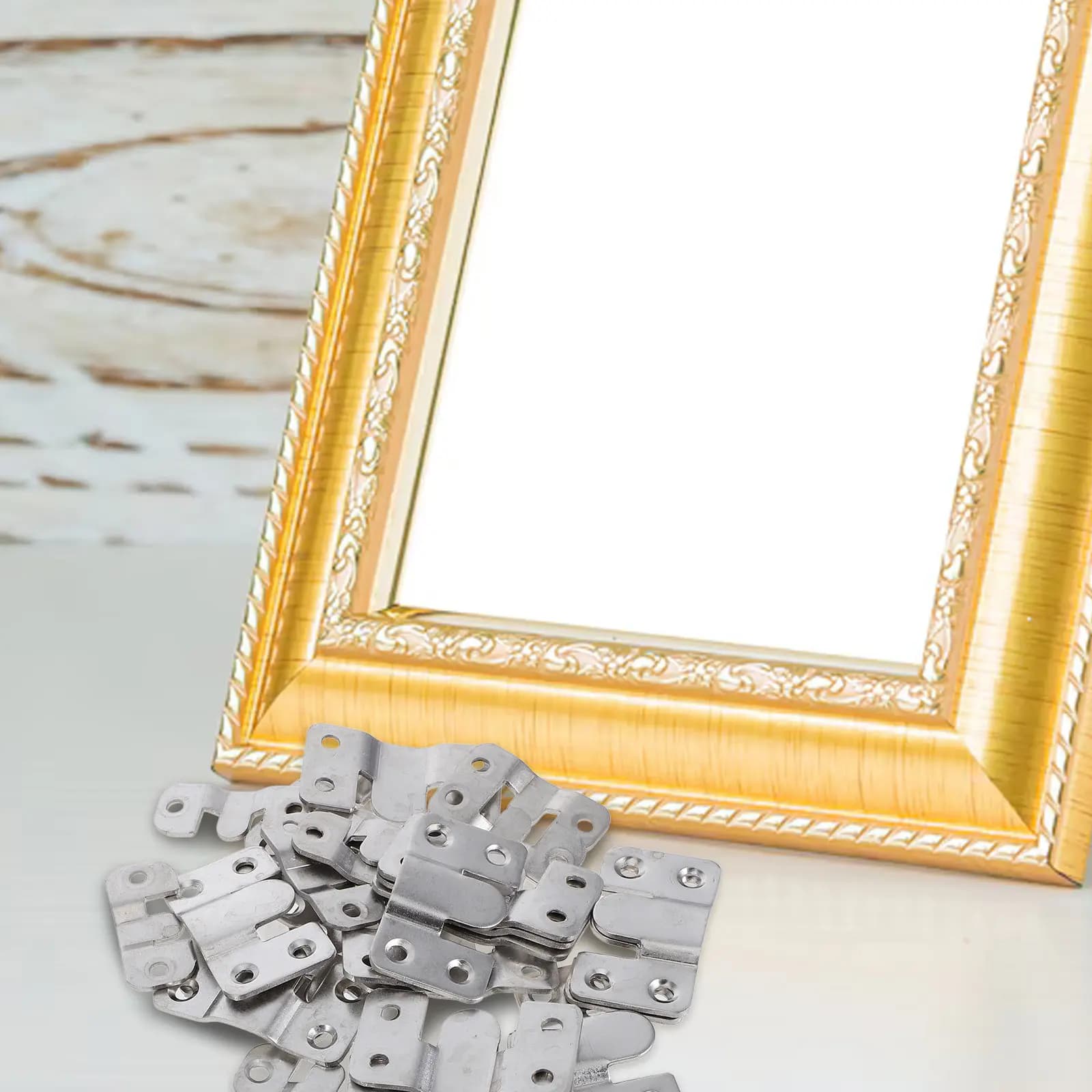 32Pcs Mirror Frame Hanging Buckle Flush Mount Brackets Stainless Steel Interlocking Picture Hanging Kit Heavy Duty Wall Hooks