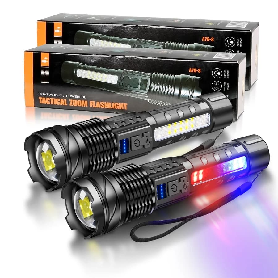 Torcia a LED Torcia ricaricabile Torcia a luce forte ad alta potenza Lampada zoom tattica a lungo raggio Lanterna da campeggio esterna