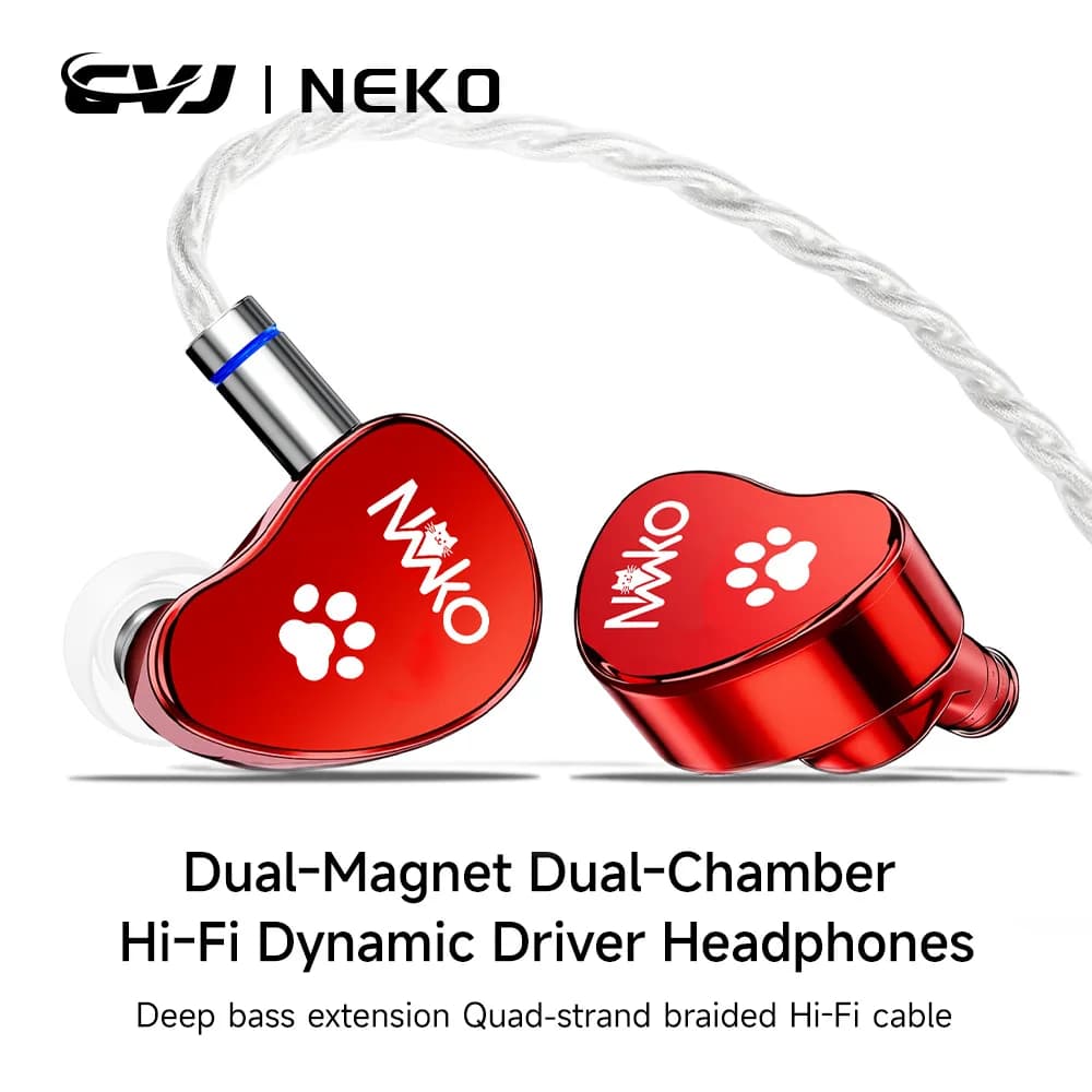 In-Ear Dynams Cablati HiFi CVJ NEKO Rossi with Vacuum Plating and Laser Engraving, 3.5mm Single Connector and 4.4mm Balanced Connector