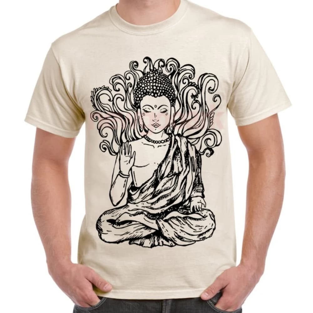 Buddha Large Man Graphic T Shirts Buddhism Meditation Yoga T Shirt Woman Man Unisex Adult Cotton Short-sleev Retro Ropa Hombre