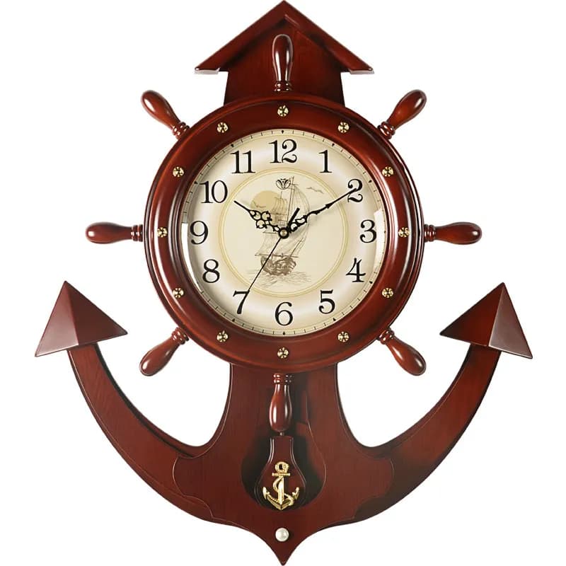 Anchor wall clock, mute wooden rudder wall clock in living room decoration