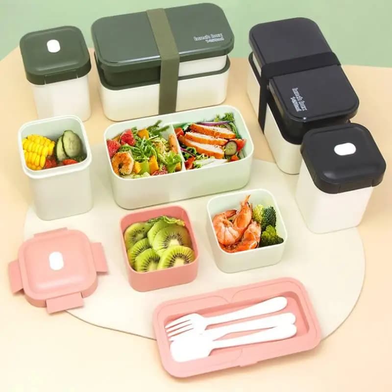 Bento Box per adulti, contenitore per il pranzo giapponese impilabile all-in-one con set di posate rimovibili e nastro sigillante, adatto per microonde e lavastoviglie