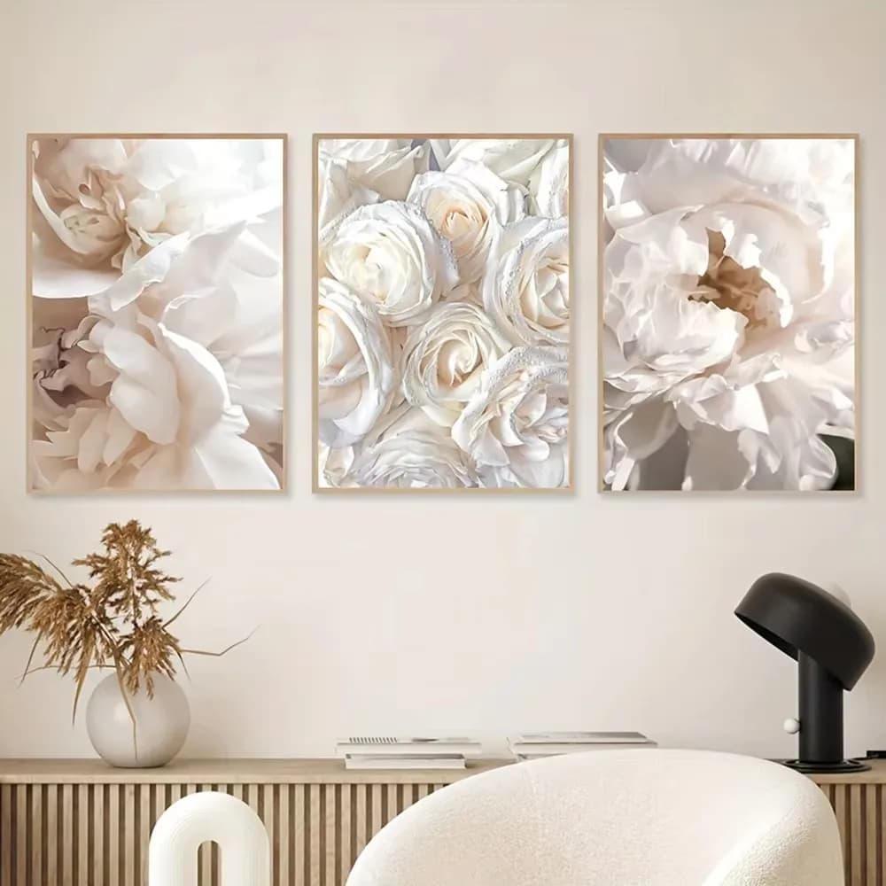 Diy Diamond Painting 3Pcs White Flower Wall Art Floral 5D Full Mosaic Diamond Embroidery Home Decor Triptych