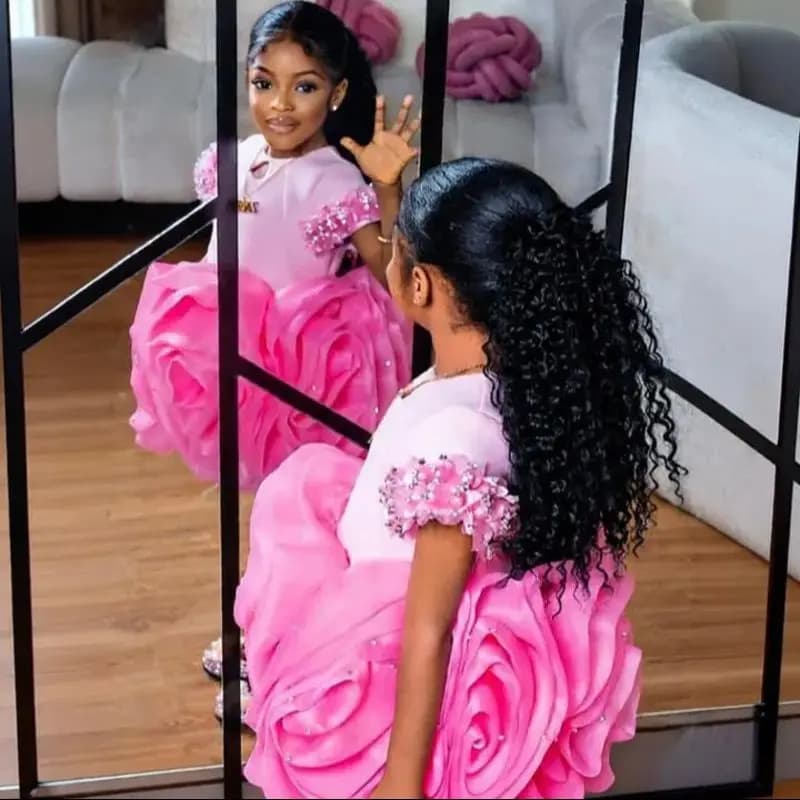 Abiti da compleanno per ragazze rosa Lettiera Principessa Abito da ragazza di fiori Abiti da principessa per neonate da festa personalizzati per servizio fotografico