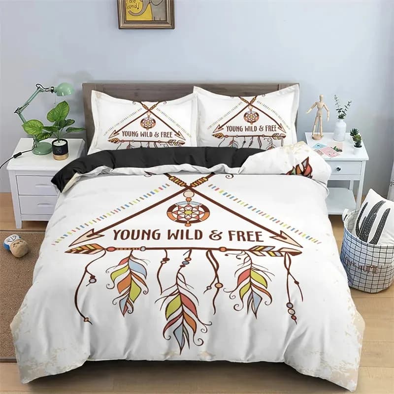 Boho Dreamcatcher Duvet Cover Microfiber Feather Bedding Set Twin King for Girl Teen Room Exotic Ethnic Arrows Comforter Cover
