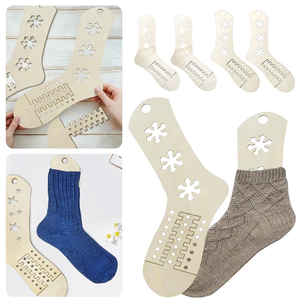 Telescopic shape for wooden socks to lock the drying, set of lightweight and large socks blocks for knitting, to expose crochet socks