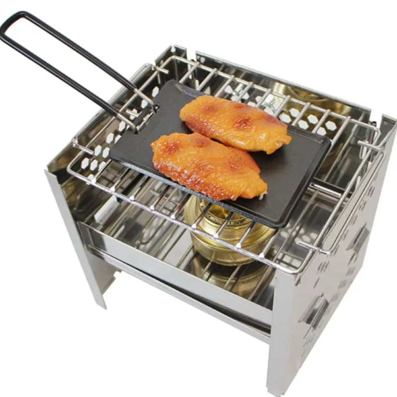 Padella da campeggio portatile pieghevole, mini griglia quadrata per esterni, piastra da cucina per una persona, attrezzatura da campeggio per backpacking