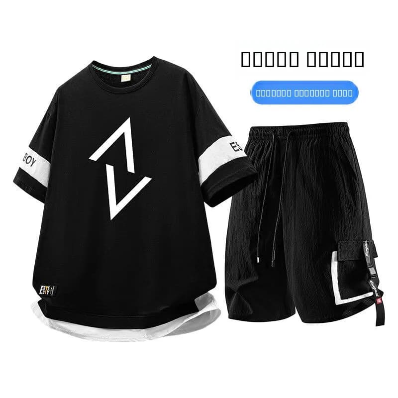 Completo Sportivo Casual da Uomo: T-Shirt a Maniche Corte e Pantaloncini Estivi in Puro Cotone, Stile Trendy e Comodo per Adolescenti