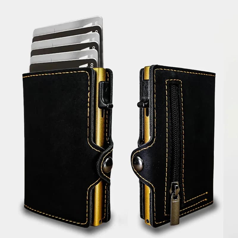 Porta carte CASEKEY Porta carte di credito in alluminio moda Porta carte di credito con blocco RFID Portafoglio da uomo sottile in pelle di lusso intelligente con cerniera Vallet