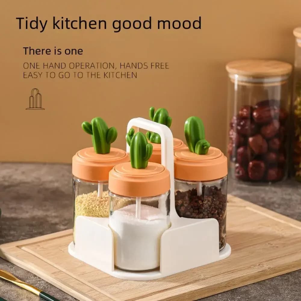 Scatola portaoggetti per condimenti di cactus Barattolo di spezie in vetro per la casa Contenitore per sale Set di bottiglie Organizzatore di condimenti Utensile da cucina Accessorio da cucina