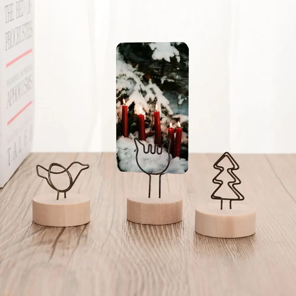 2026 1 PC Party Decor Desktop Ornament Home Decoration Message Left Supporter Round Wooden Holder Picture Clip Photo Frame