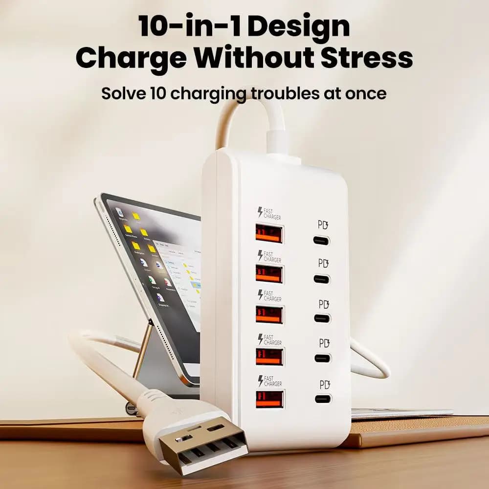 Fast USB Charger 12 in 1 Power Strip Desktop Charging Station Fast Charging 1m Cord USB HUB Adapter Socket for Home Office