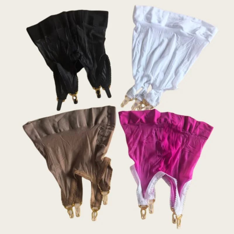 Multi-style See Through Sexy Suspender Belt High Waist Pencil Skirt With 4 Socks Clips And Stockings Set Oil Shiny Underwear