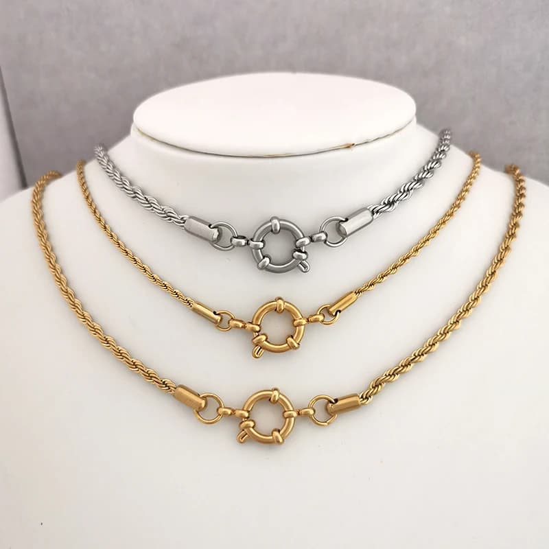 QMHJE 2/3/4mm Collana a catena in corda di acciaio inossidabile Placcatura sottovuoto Chiusura da marinaio Volante Donna Uomo Girocollo Accessorio per gioielli