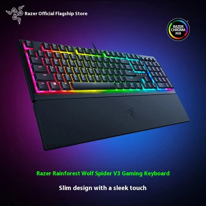 Razer Rainforest Wolf Spider Serie V3 Tastiera cablata Interruttori meccanici leggeri Tastiera RGB retroilluminata per computer da gioco