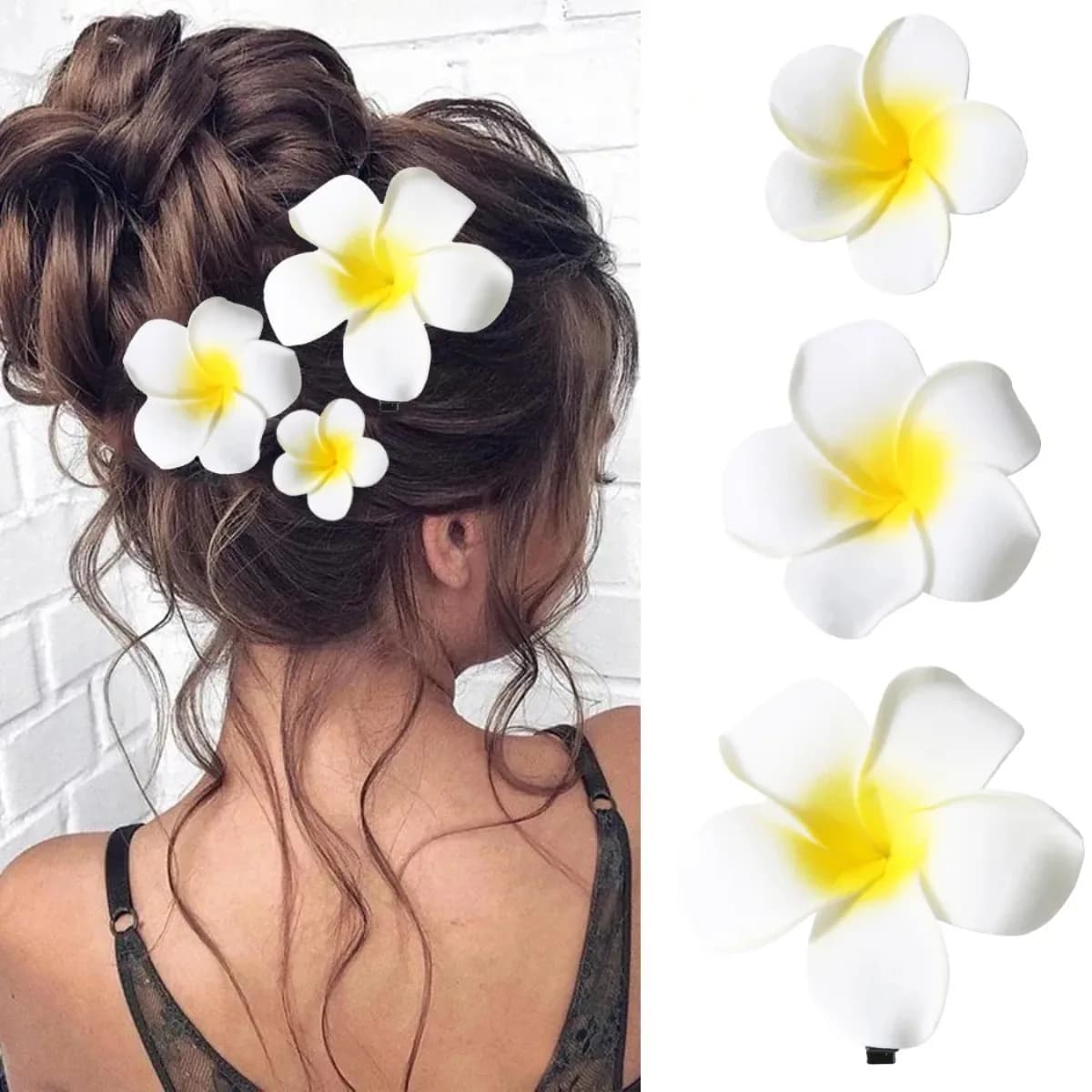 Set di 3 Fermagli per Capelli con Fiori di Plumeria per Donne, Accessori Estivi per Spiaggia e Vacanze