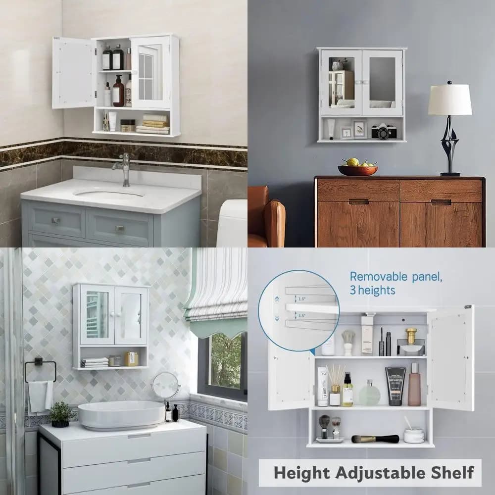 Mobiletto in Legno da Parete Sopra il WC con Specchio per Bagno, Lavanderia e Cucina