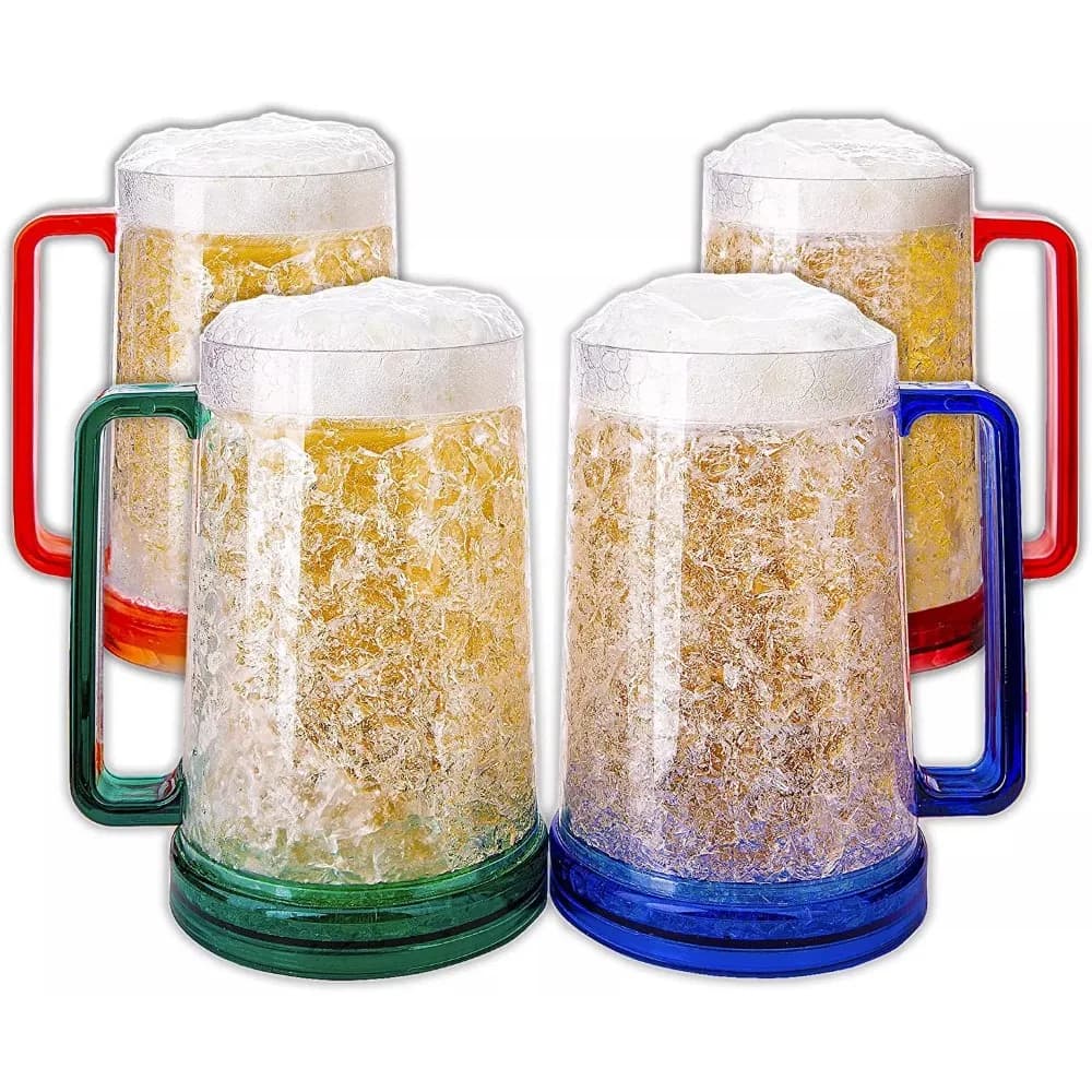 Tazze di ghiaccio per congelatore gel freddo a doppia parete Tazza di birra con manici Bicchieri da whisky trasparenti per bicchieri da bar all'aperto