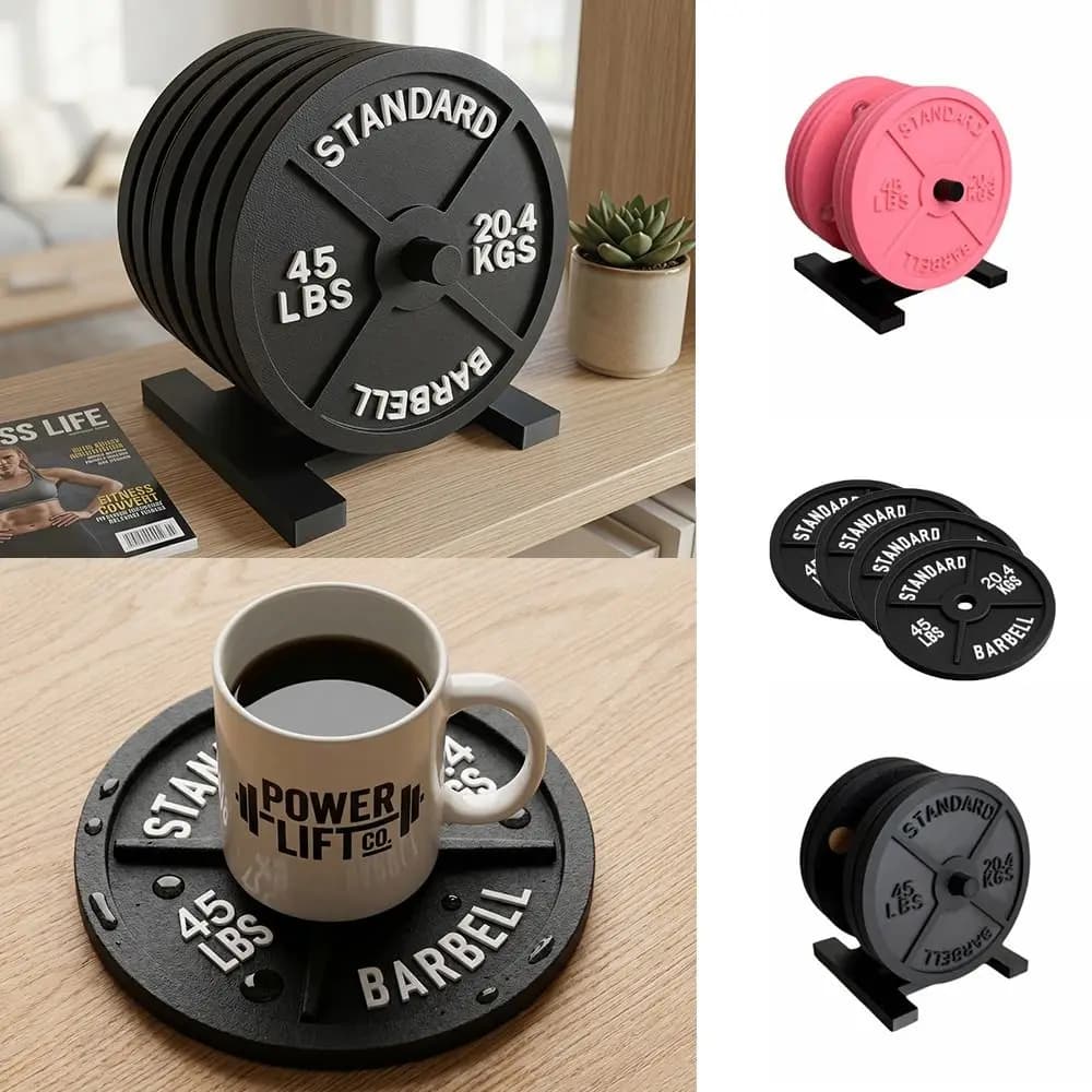 Set di 4 Sottobicchieri a Forma di Piastra da Pesi, Antiscivolo e Termoisolanti, Decorazioni per Tavolo e Scrivania